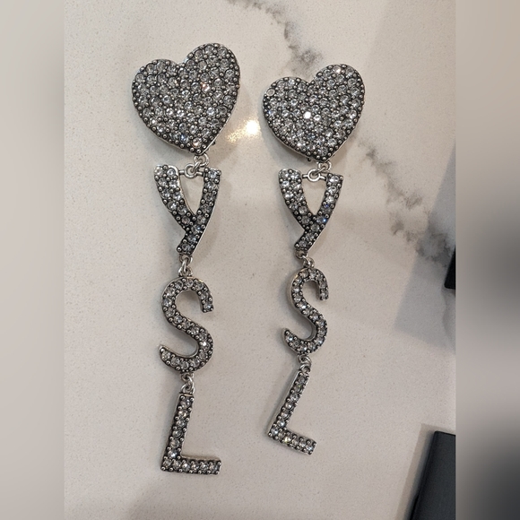 Authentic Saint Laurent YSL silver crystal drop earrings -EUC❣️ - Picture 10 of 14